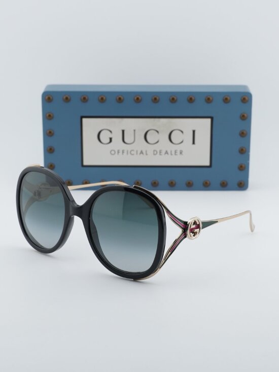 Gucci GG0226S 007 Round Sunglasses - Shiny Black\\Grey Gradient main image 9